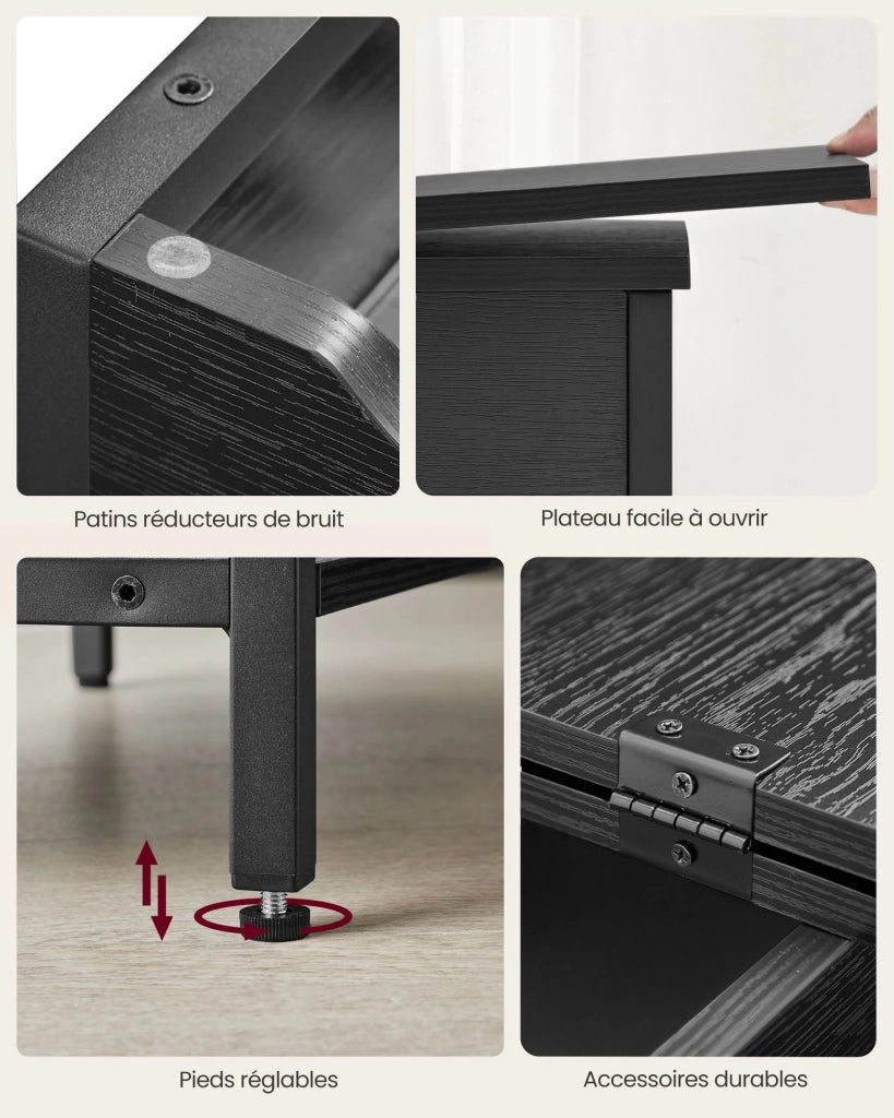 Tavolino laterale con presa di corrente tavolino laterale tavolino con piano pieghevole comodino 31,5 x 60 x 60 cm rivestimento in tessuto per soggiorno camera da letto marrone rustico e nero 12_0007531