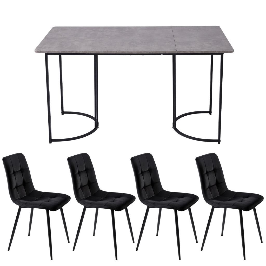 Tavolo da pranzo per 4 persone con 4 sedie, piano effetto marmo, gambe in metallo, per cucina, 140 × 80 cm
