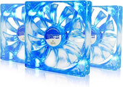 Ventilatore a LED Blu Silenzioso e Efficiente con 4 Pads Antivibrazioni da 14cm - Raffreddatore di Aria Silenzioso per Case PC - Pacchetto da 3 Pezzi 12v Ventilatore (86 dB (A))