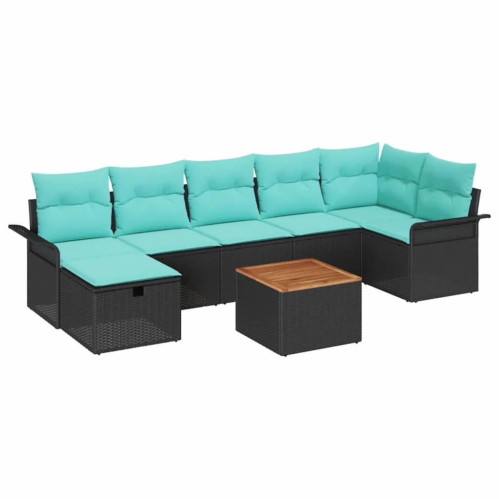 Set Divano da Giardino con cuscino 8 pcs Nero Poly Rattan