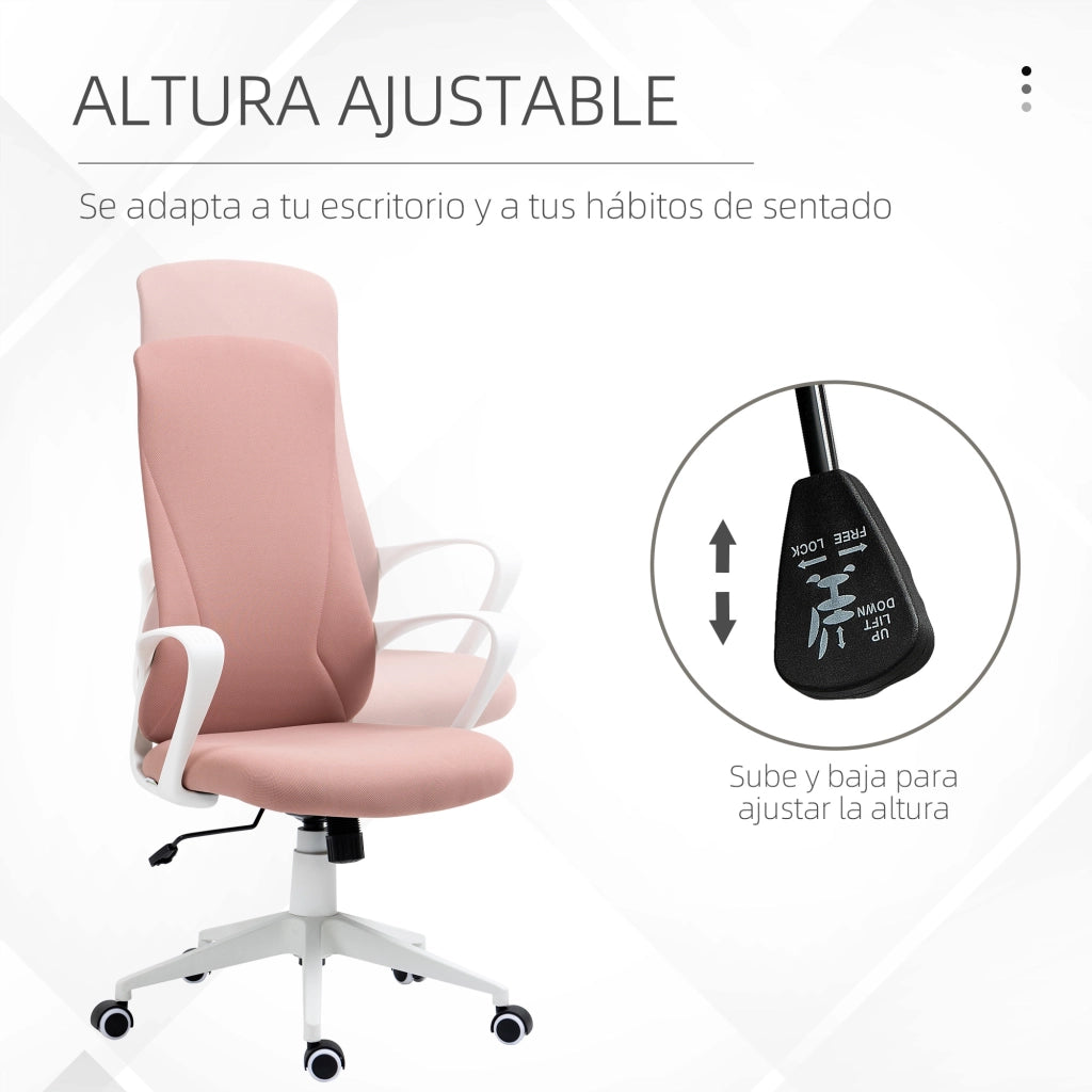 Sedia da Ufficio Giratoria con Schienale Alto e Braccioli ¨C Zephmum ¨C Rosa 62x56x110-119,5cm