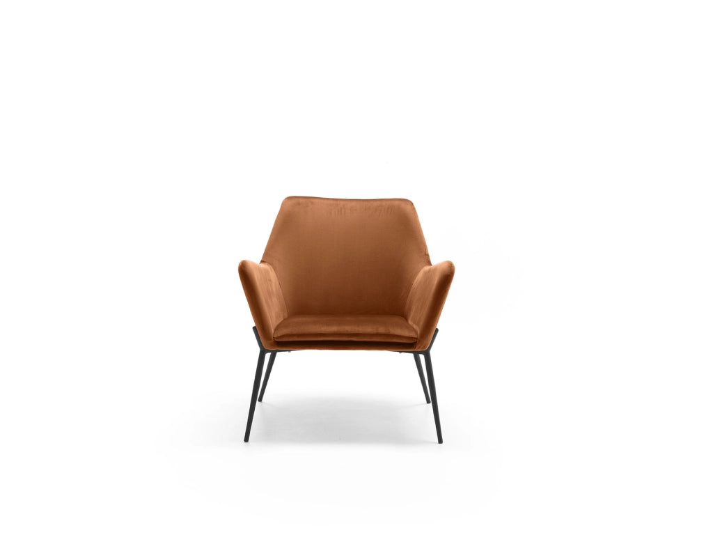 Poltrona Gin in Velluto Caramello con Struttura in Metallo Nero Opaco - Design Moderno e Contemporaneo per Area Living 70x71,5x79 cm