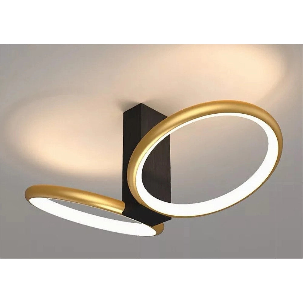 Trade Shop - Plafoniera Led 22 W 2 Cerchi Oro Moderno Lampadario Soffitto Doppio Anello 50544 -