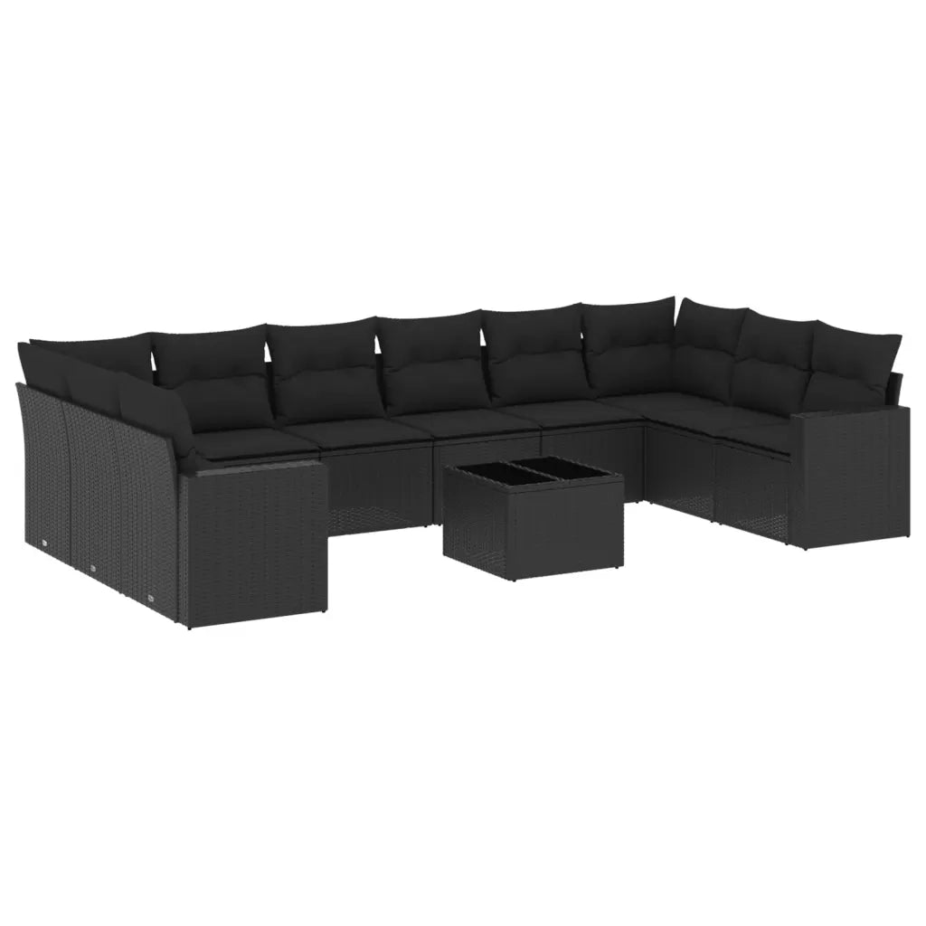 Set Divani da Giardino 11 pz con Cuscini in Polyrattan Nero 3251812