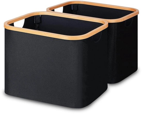 Asciugamani Opvougbili 50L (2 pezzi), asciugamani opvougbili con maniglie in bambù, cassetto di stoccaggio in plastica nera per camera da letto, bagno, cucina
