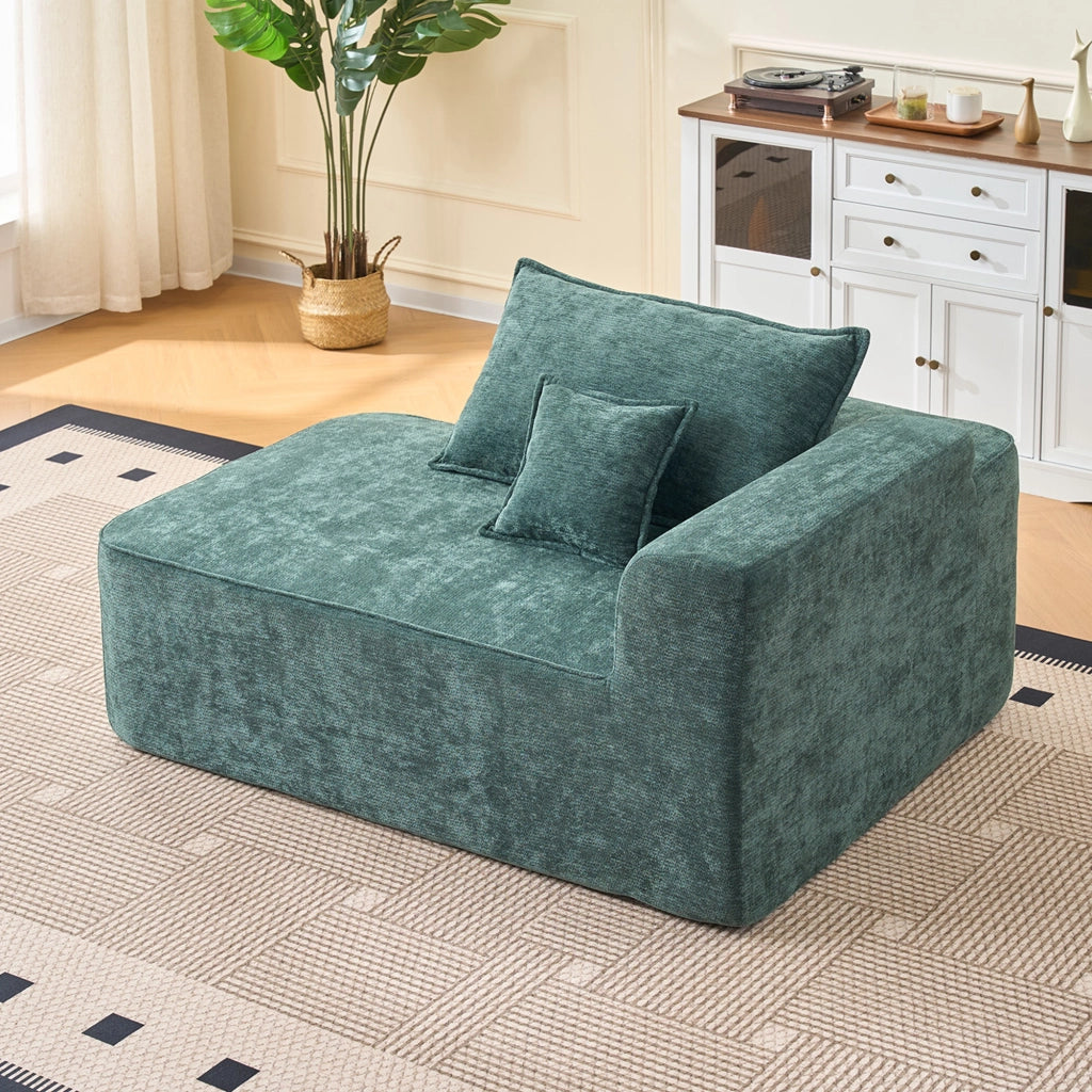 Chaise Longue Relax con Cuscino e Tasche Laterali; Comfort Morbido; Senza Montaggio; in Ciniglia Verde