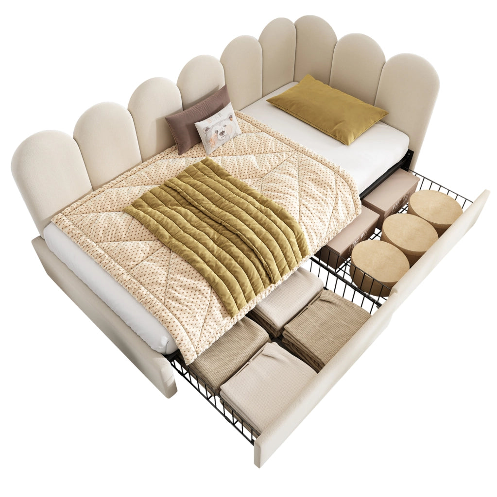 Letto imbottito 90x190 cm in velluto con 2 cassetti e rete a doghe