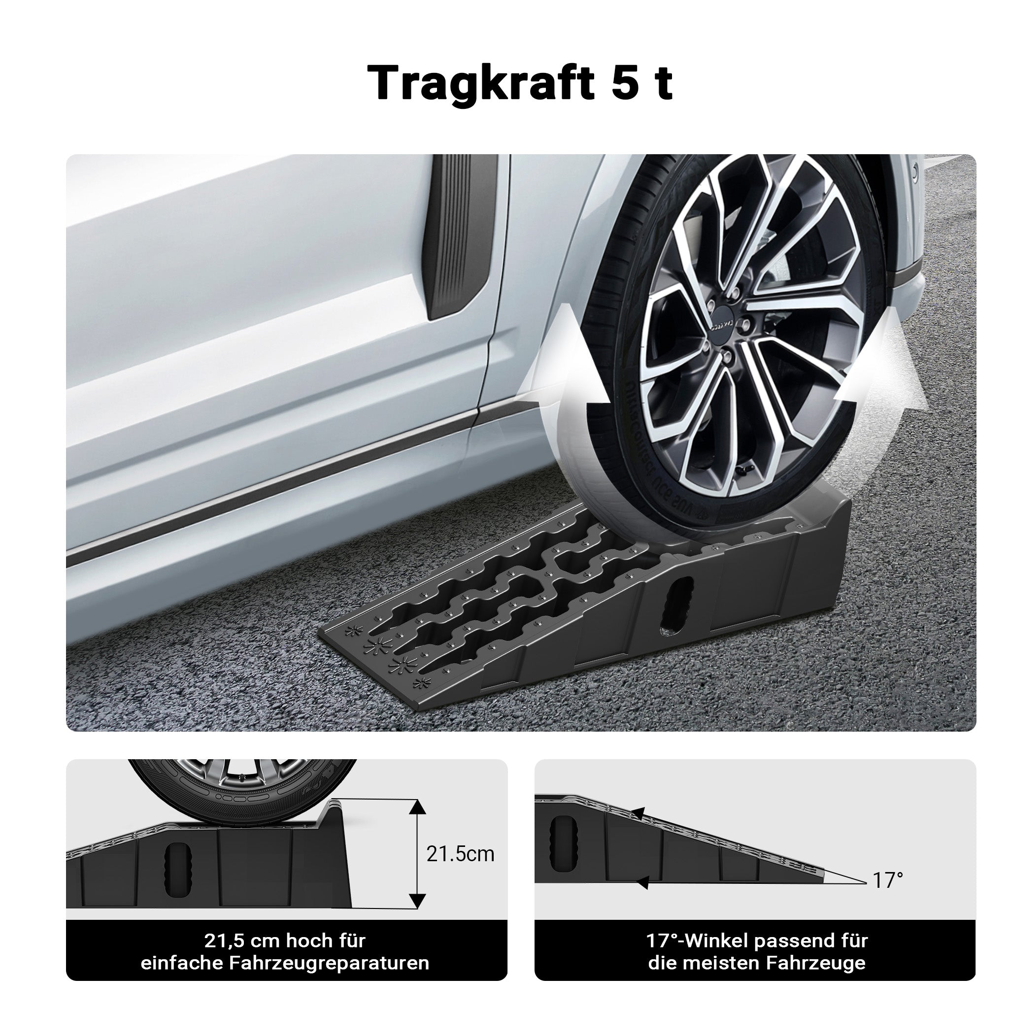 Set 2 Cunei per Camper Auto, 90,5x30x21,5cm, max 5 t, materiale antiscivolo in PP, per livellamento veicolo