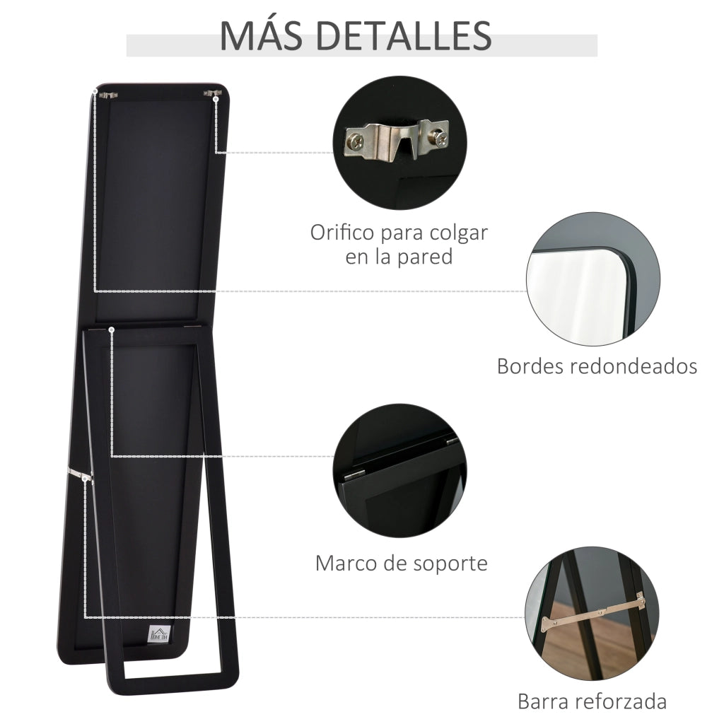 Specchio a Pieno Corpo con Cornice in Legno di Pino ¨C Zephmum ¨C 37x43x156 cm Nero