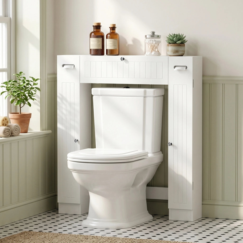 Mobile WC con 2 ante, cassetto, porta rotoli e ripiani regolabili ¨C zephmum ¨C bianco