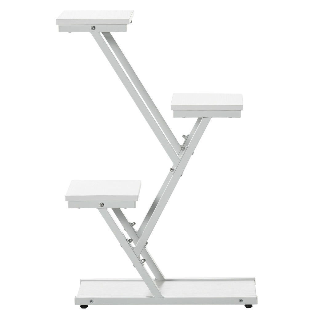 Easycomfort Scaletta Portavasi a 4 Livelli per Interni ed Esterni in MDF e Acciaio, 50.5x24x81 cm, Bianco