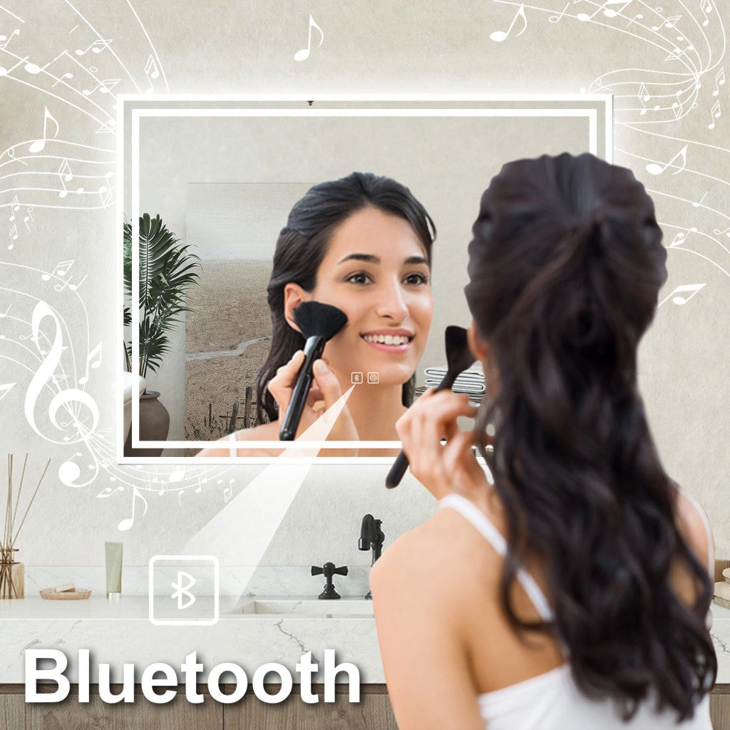 Specchio bagno Rettangolare 100x60cm Led Con 3 Luci + Bluetooth + Antiappannamento