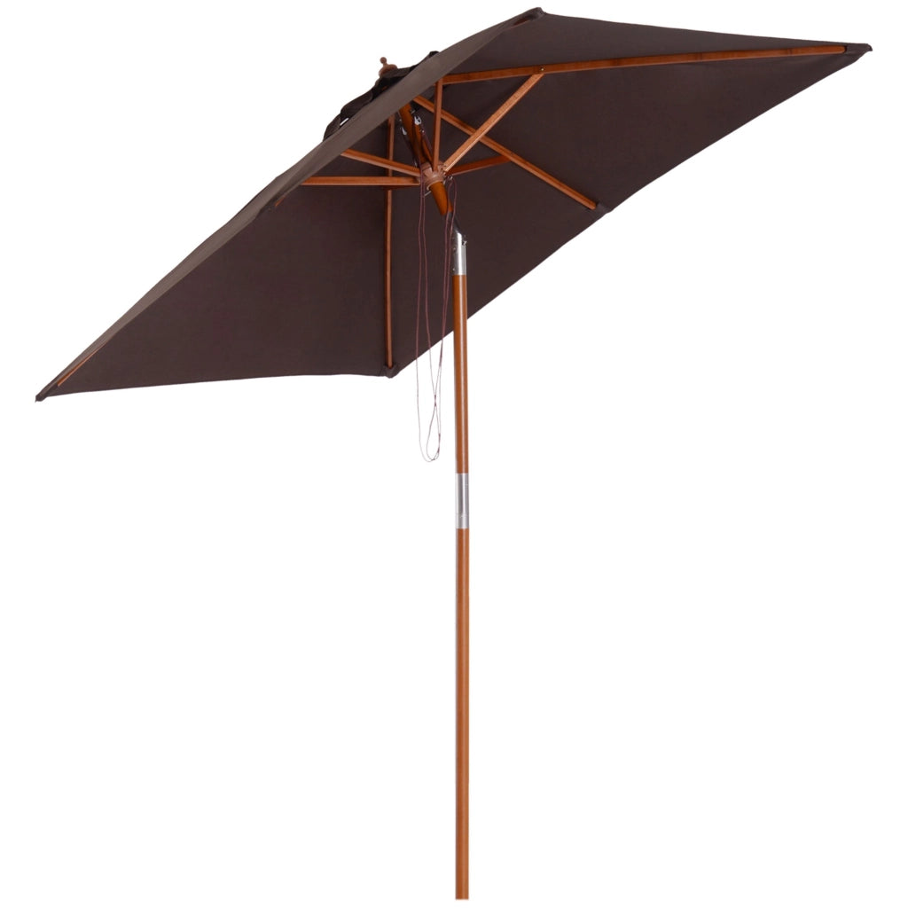 Ombrellone da Giardino Rettangolare Inclinabile 200x150x235H cm Apertura a Corda Caffè