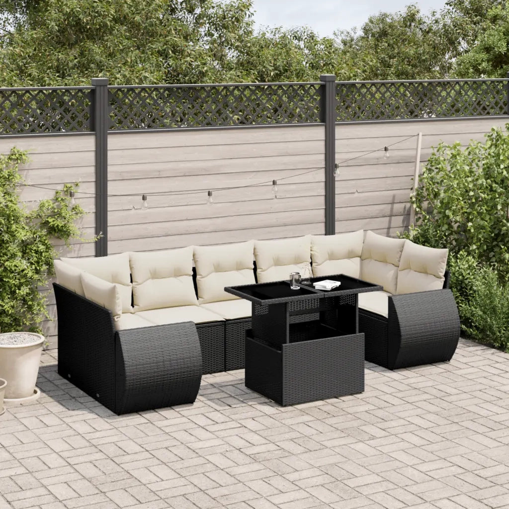 Set Divani da Giardino con Cuscini 8 pz Nero in Polyrattan 3268406