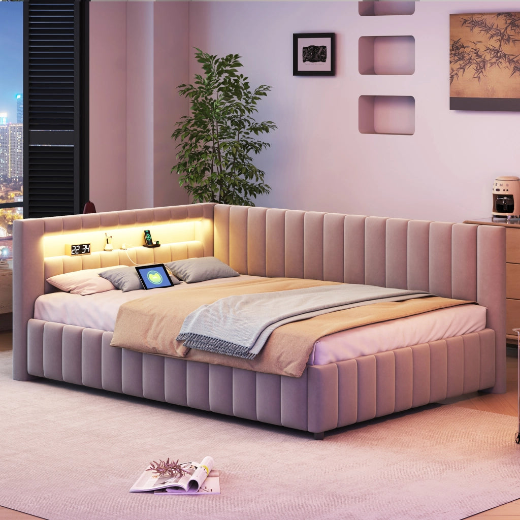 Letto divano imbottito in velluto grigio 140x200 cm