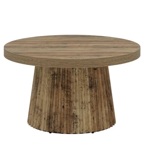 Tavolino da caffè rotondo ? 80 cm in MDF marrone con base scanalata