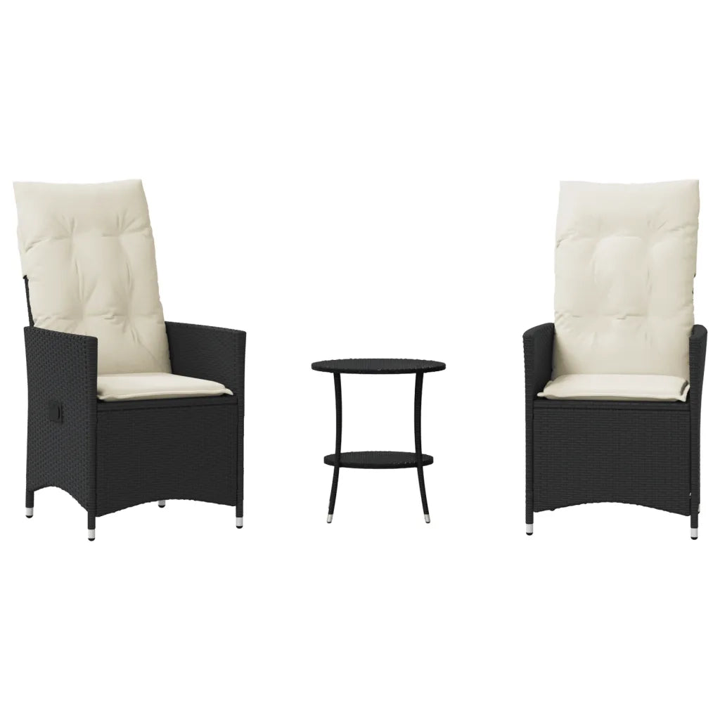 Set da BistrÃ² 3 pz con Cuscini Nero in Polyrattan