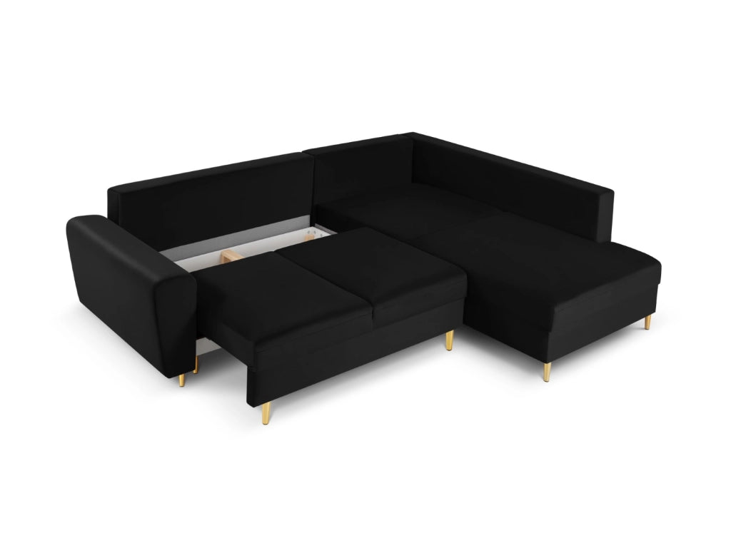 Cosmopolitan Design - Divano convertibile angolare destro con contenitore "Kyoto" 5 posti in velluto nero 