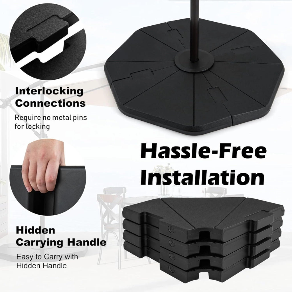 Set di 4 piedini per ombrellone, riempiti con acqua o sabbia, set di 4 piastrelle per ombrelloni in HDPE, supporto per ombrellone per spiaggia, giardino, balcone, terrazzo, ottagonale, 116 x
