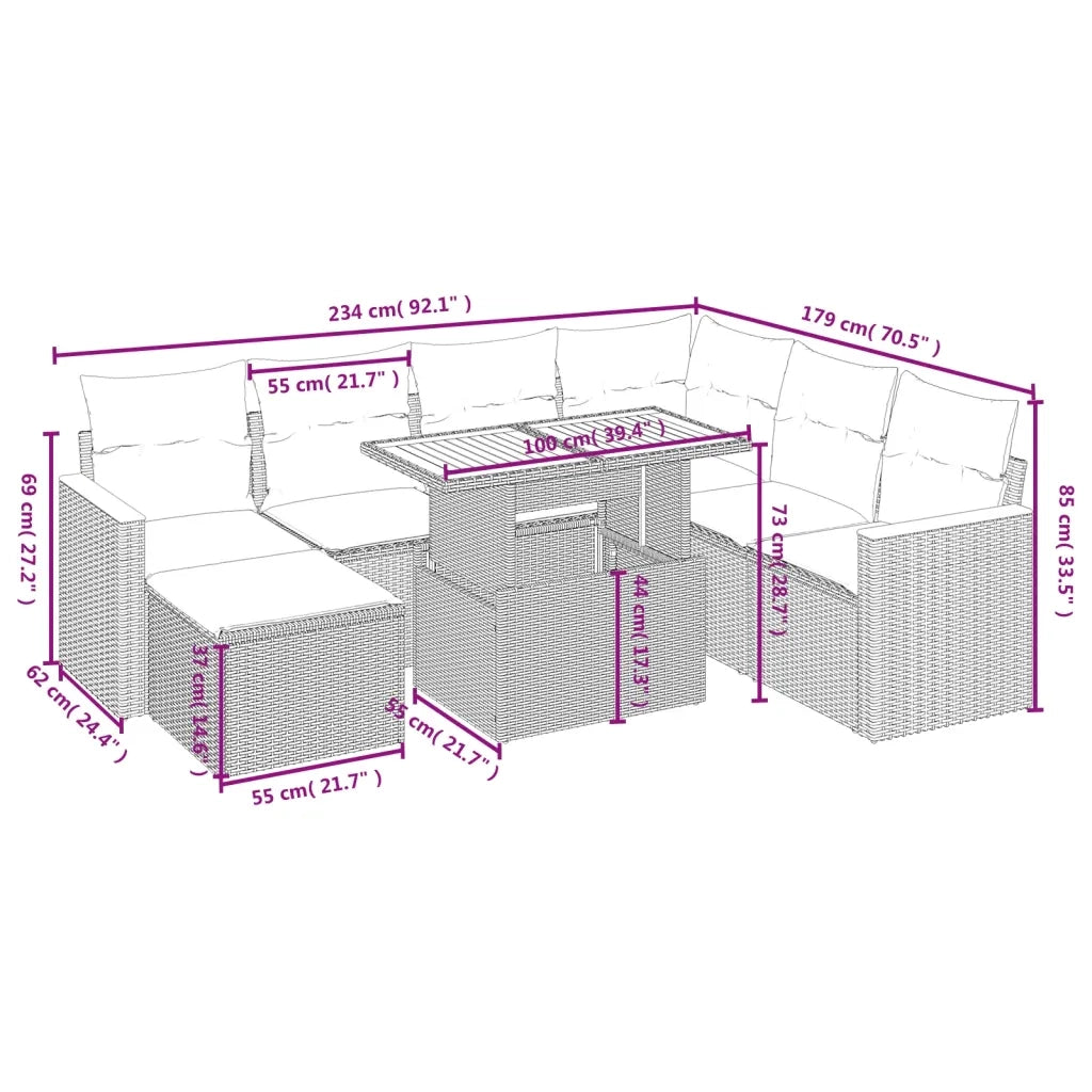 Set Divani da Giardino con Cuscini 8 pz Nero in Polyrattan 3276052