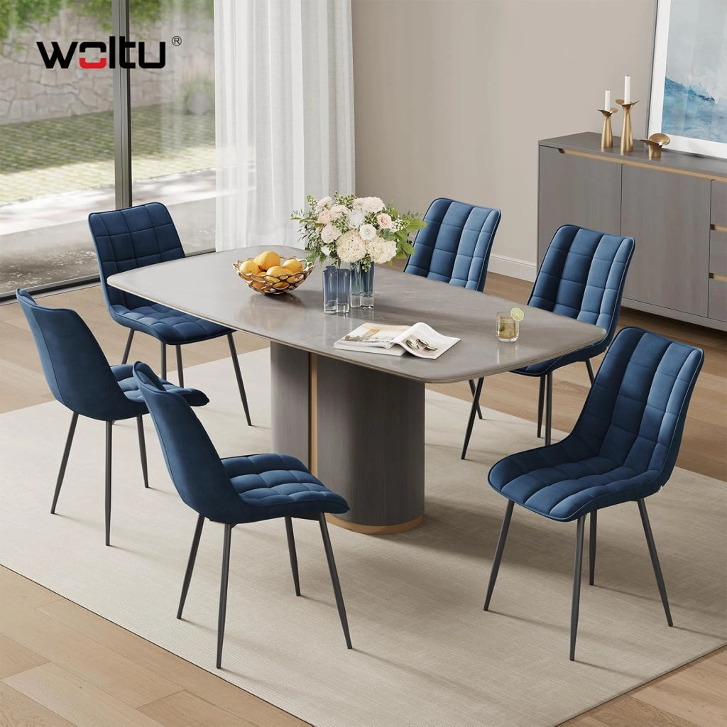 Sedie da Pranzo con Schienale senza Braccioli Sgabello in Velluto per Cucina Blu BH142bl-2