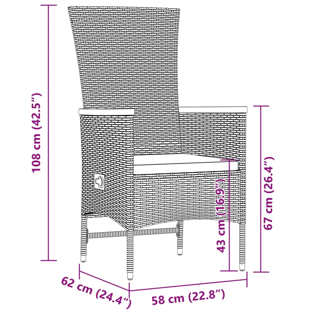 Set da Pranzo da Giardino 11pz con Cuscini in Polyrattan Grigio