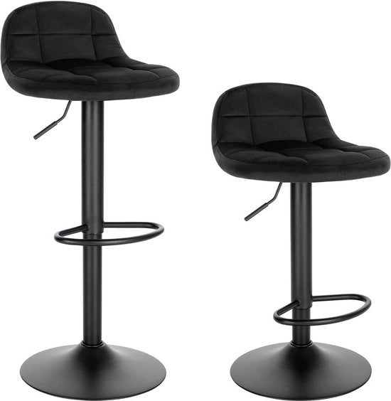 Sedili da bar con schienale - Ergonomici - Nero - Regolabili in altezza - Set da 2 - Altezza seduta 62-83cm - Velluto