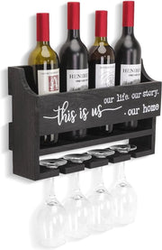 Supporto da Parete per Vino con Contenitore in Vetro - Pannello in Legno per Cucina e Salotto