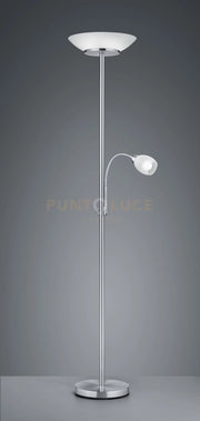 GERRY PIANTANA CON LAMPADA DA LETTURA METALLO ACCIAIO SATINATO CON DIFFUSORI VETRO BIANCO H. 180CM 2 LUCI ATTACCO E27 E E14
