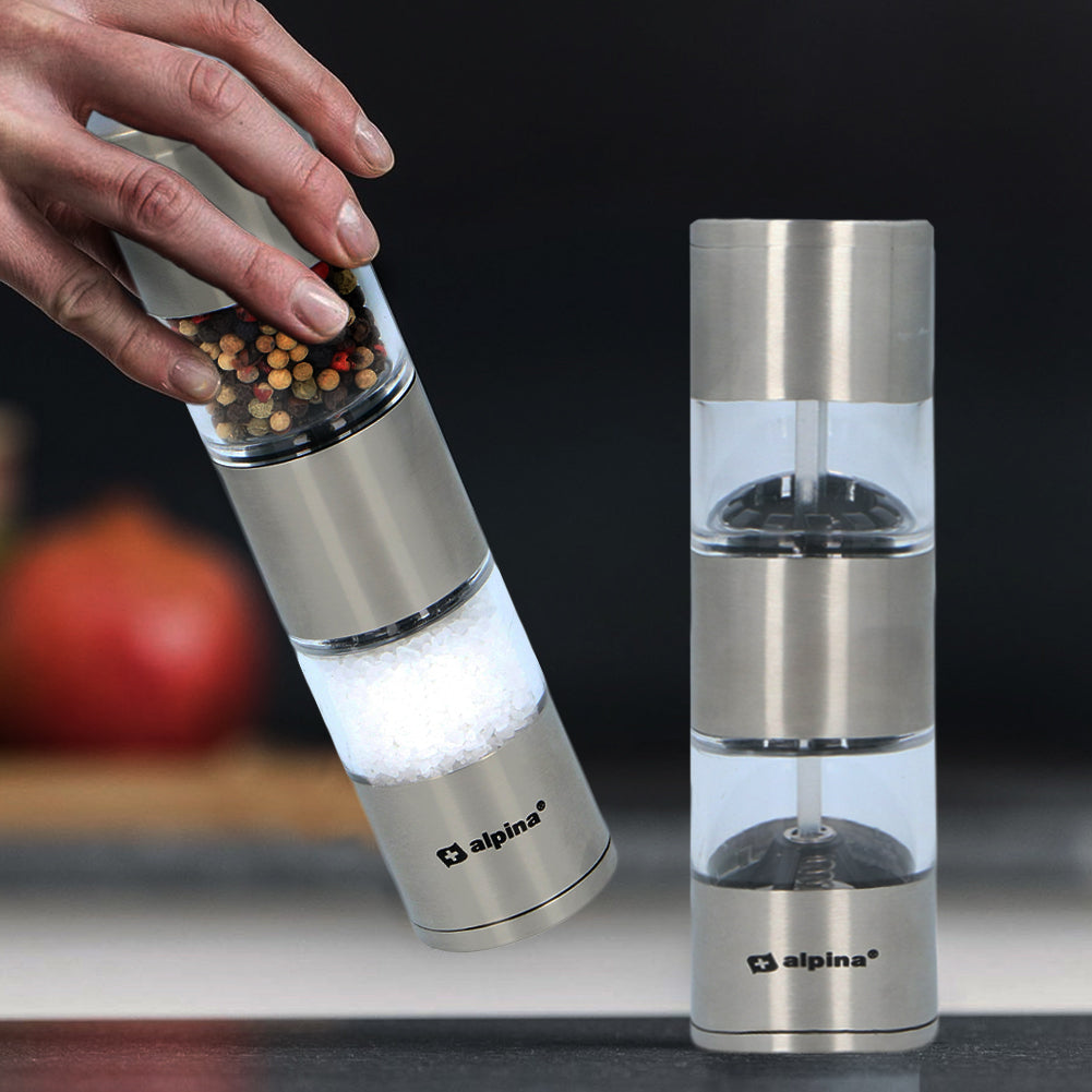 Macinapepe e Sale Spezie Acciaio Inossidabile 2 Scomparti Argento Lame Affilate