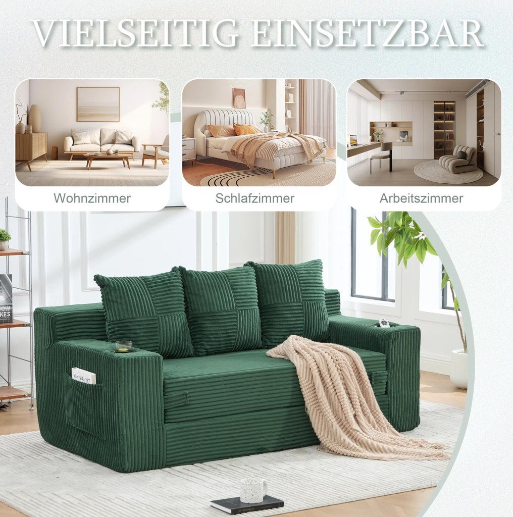 DIVANO Modulare 2 Posti 172x87x64 cm Velluto a Coste Verde Smeraldo