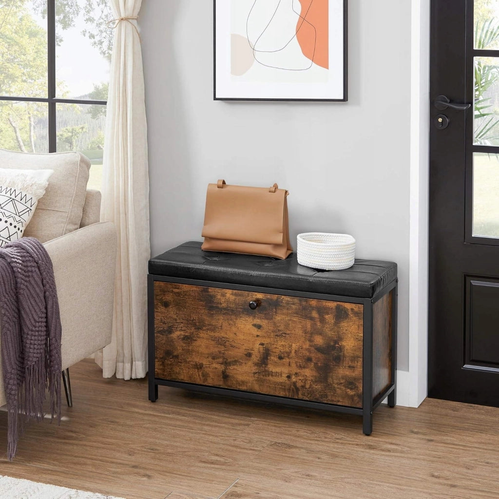 Scarpiera rustica marrone Valora con seduta morbida in stile loft e moderno