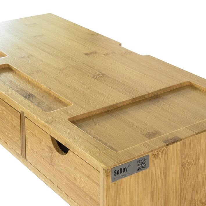 Supporto monitor pc da scrivania con 3 Organizzatore cassetti L51*P25*A12 cm, legno massiccio di bambÃ¹ BBF03-N