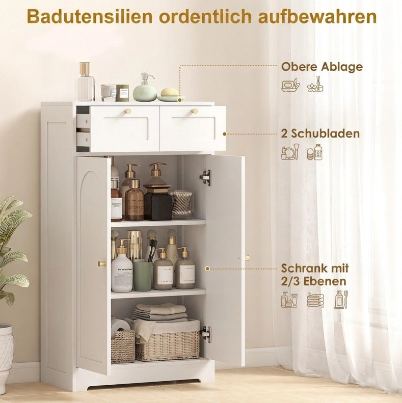 Mobiletto bagno bianco con 2 cassetti e ripiano regolabile 60x30x108 cm