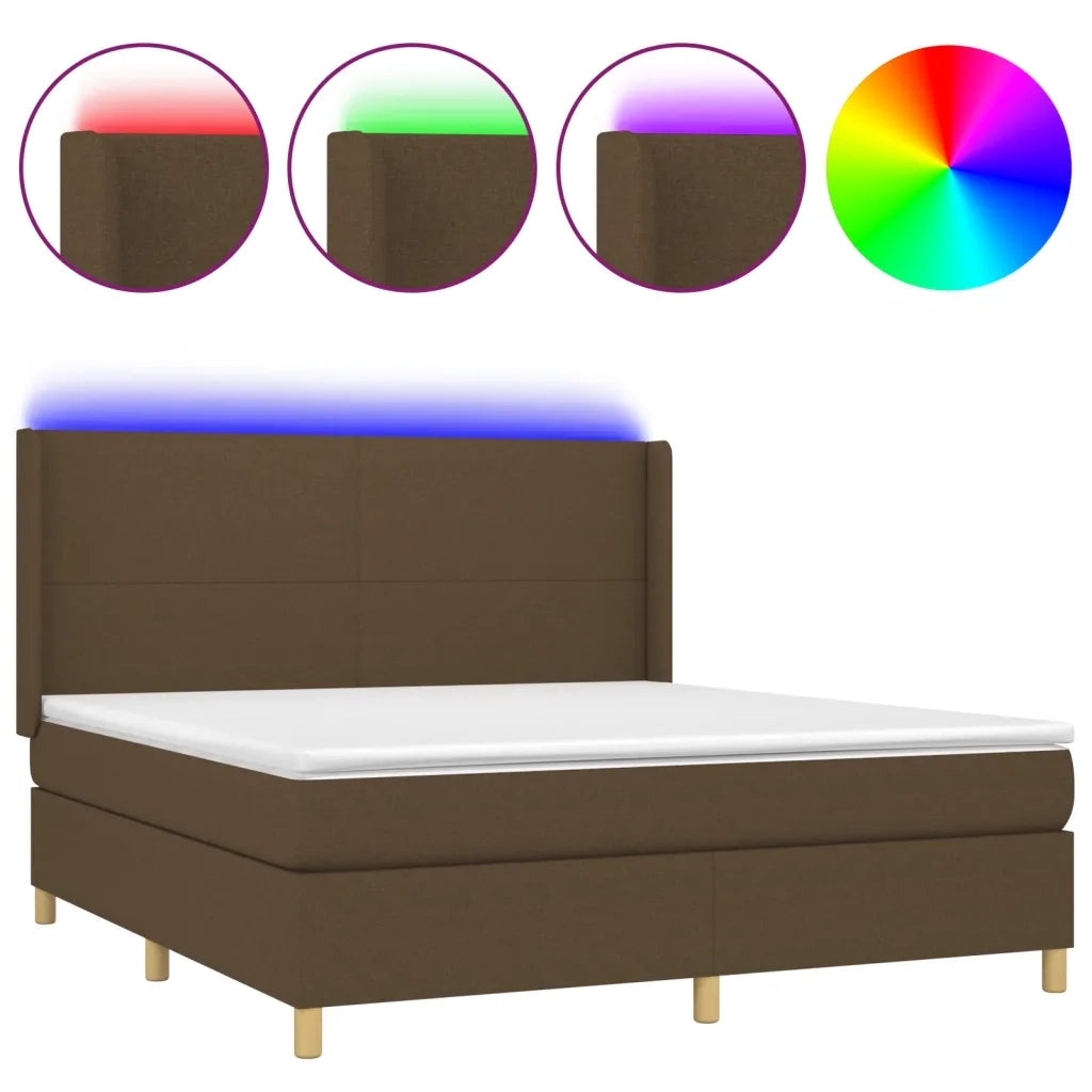Letto a Molle Materasso e LED MarroneScuro 180x200cm in Tessuto 3138736