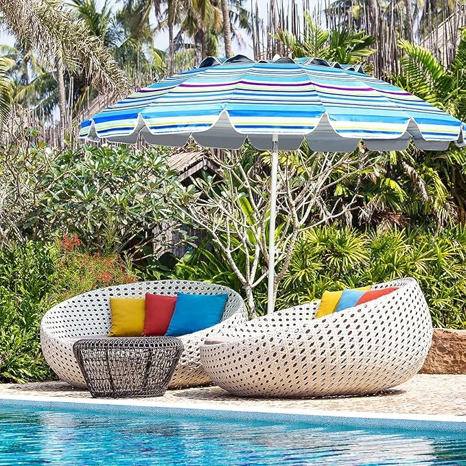 Ombrellone da Spiaggia 2,43 m, Ombrellone Portatile da Esterno con Borsa di Trasporto, con Protezione Solare, Ideale per Spiaggia, Balcone, Giardino（Blu)