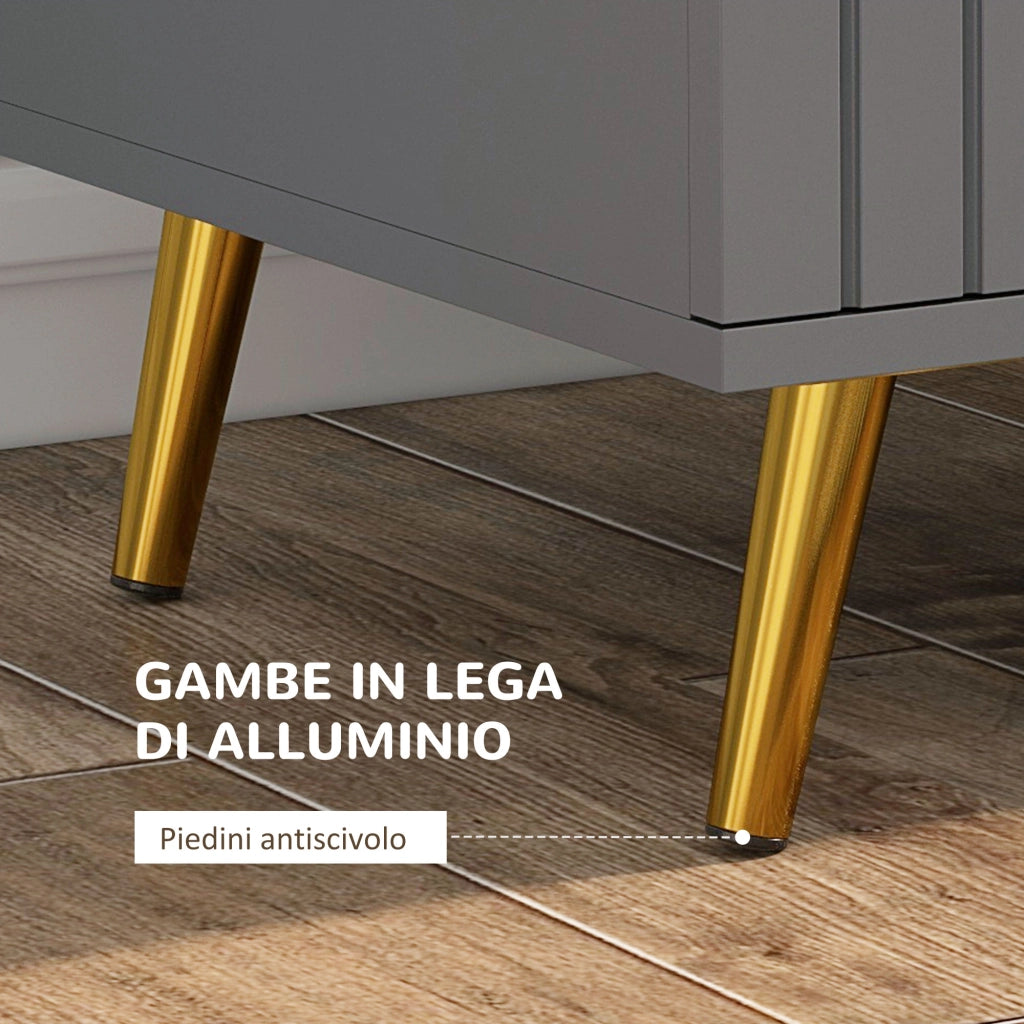 Cassettiera 4 Cassetti Moderna in Legno e Alluminio, 60x40x90 cm, Oro e Grigio Scuro