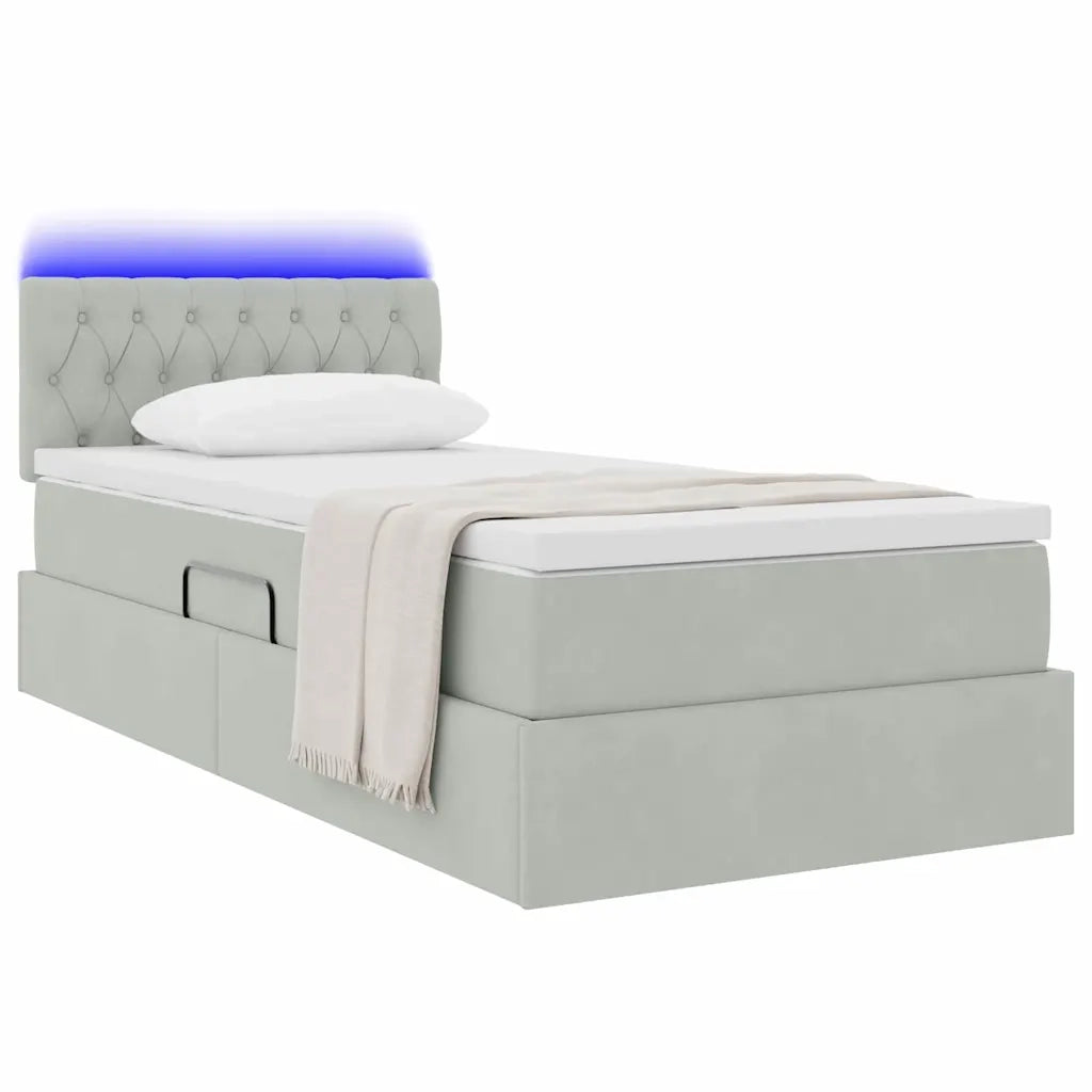 Letto con contenitore LED e materasso Grigio Chiaro 90 x 190 cm