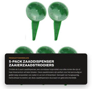 Dispensatore di semi per giardino 5-pack - Hermetico - Materiale riciclabile in plastica - Maniglia a giro per regolare la quantità - Dimensioni 12x6,5 cm - Facile da utilizzare - Semiante