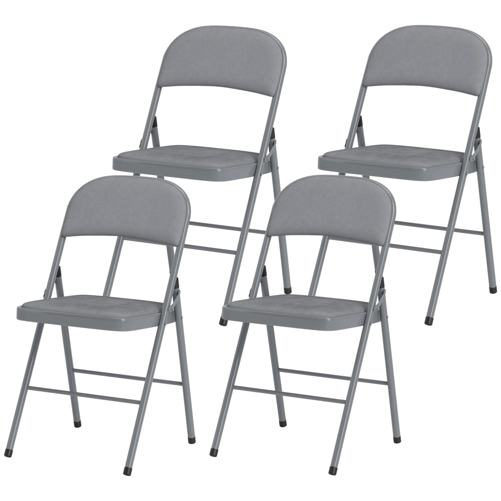 Set 4 Sedie Pieghevoli Imbottite ¨C Zephmum ¨C Grigio Chiaro Velluto Acciaio
