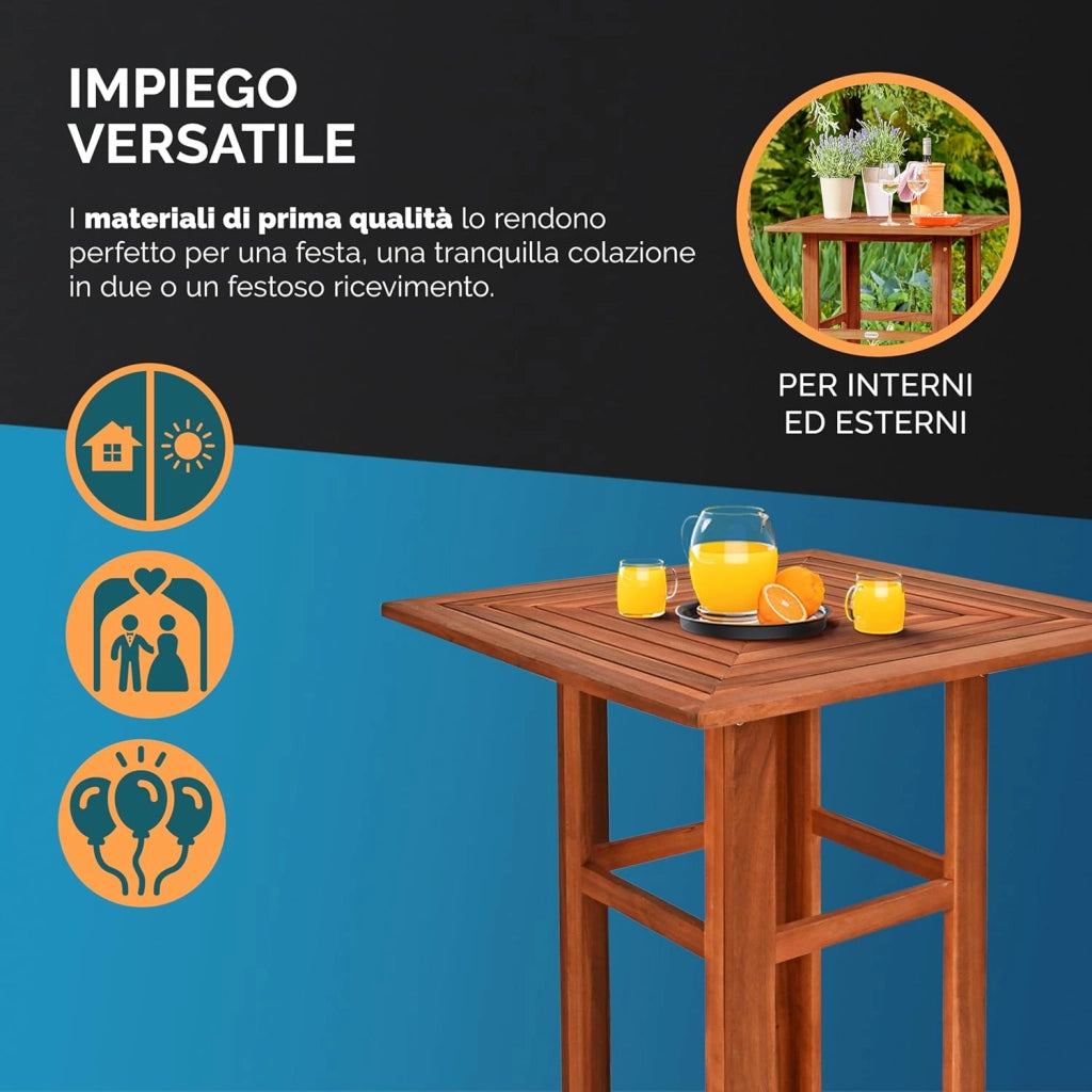 Casaria® Tavolo in Legno Acacia 75x75x110cm Quadrato Solido Rustico Bistro da Interno Esterno Feste Giardino Outdoor