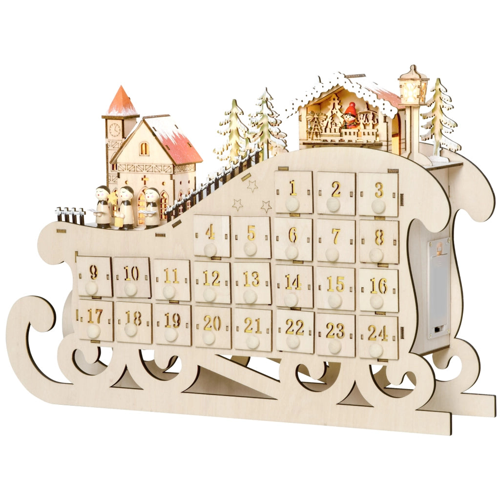 Calendario dell'Avvento in Legno con Luci ¨C Zephmum ¨C 24 Cassetti Bianco Caldo