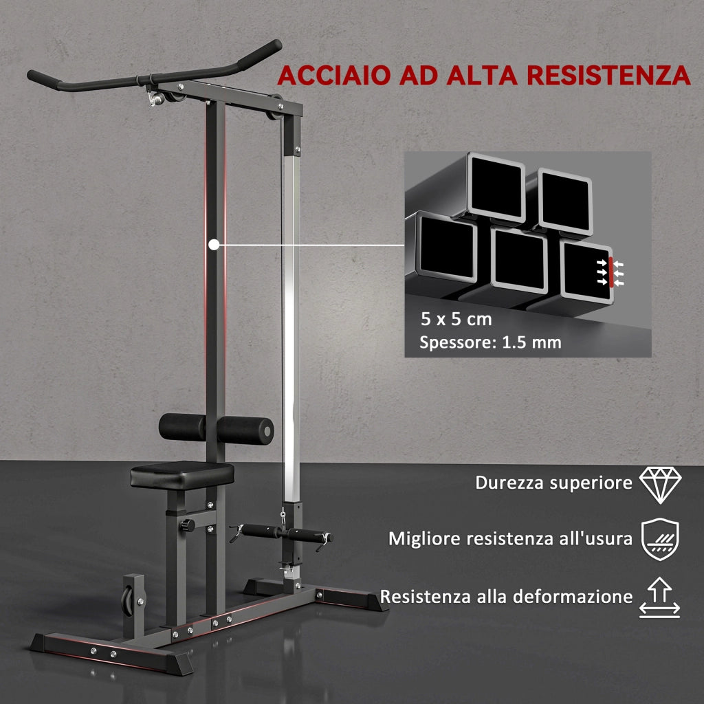 Stazione Fitness Pull Down da Casa con Panca e Cavo Regolabile, in Acciaio 107x120x190cm Nero