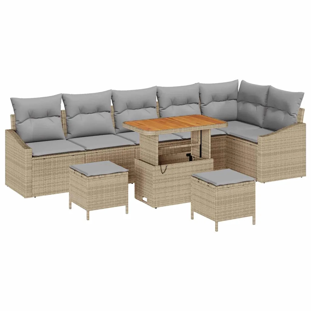 Set Divano da Giardino con cuscino 9 pcs Beige polyrattan 3362677