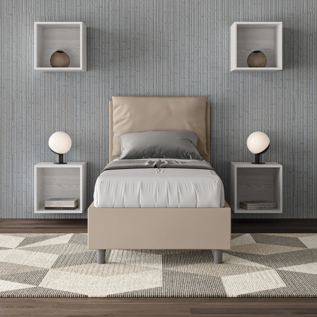 BS COM Letto singolo contenitore imbottito 80x210 similpelle tortora