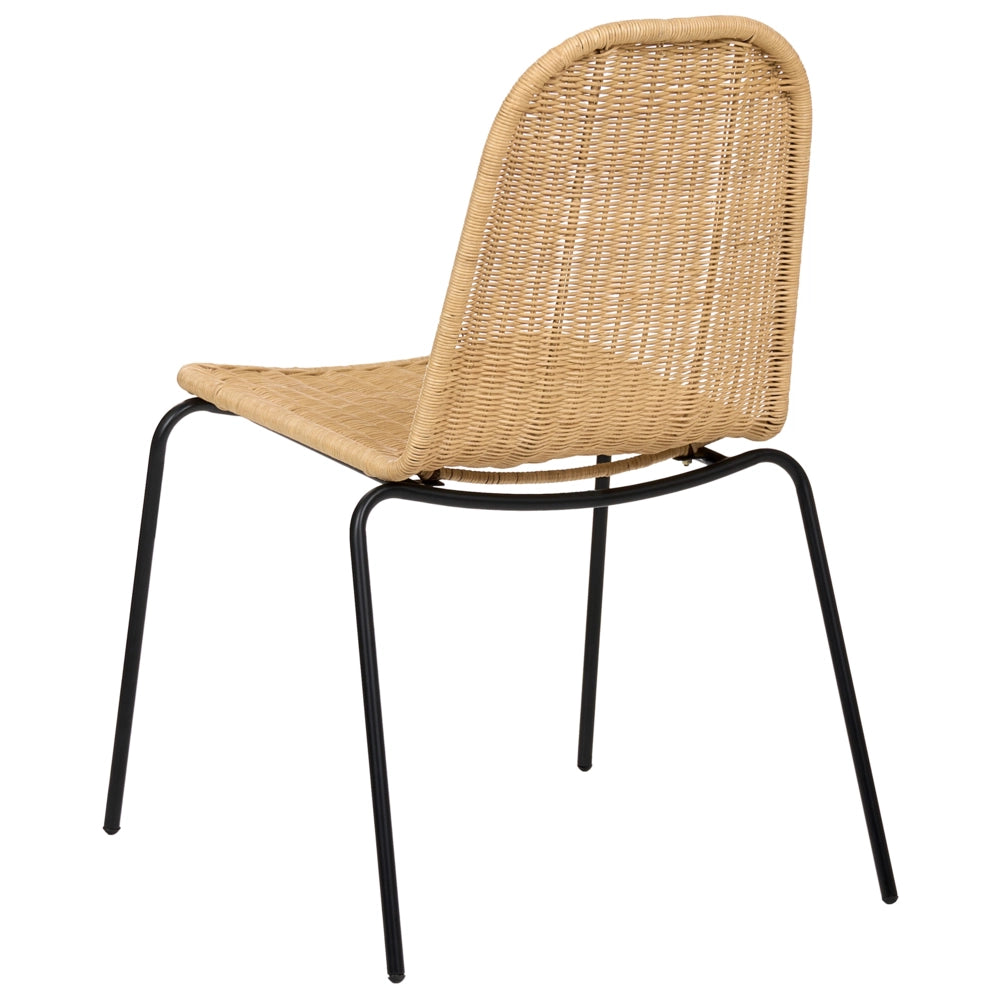 Set di 2 sedie da pranzo con seduta e schienale in rattan naturale e gambe in ferro, senza braccioli, in stile industriale boho