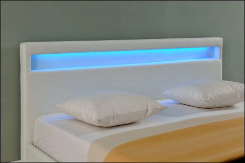 Letto Matrimoniale Imbottito 160x200 cm Testiera Alta con Illuminazione a LED Similpelle - Bianco Corium