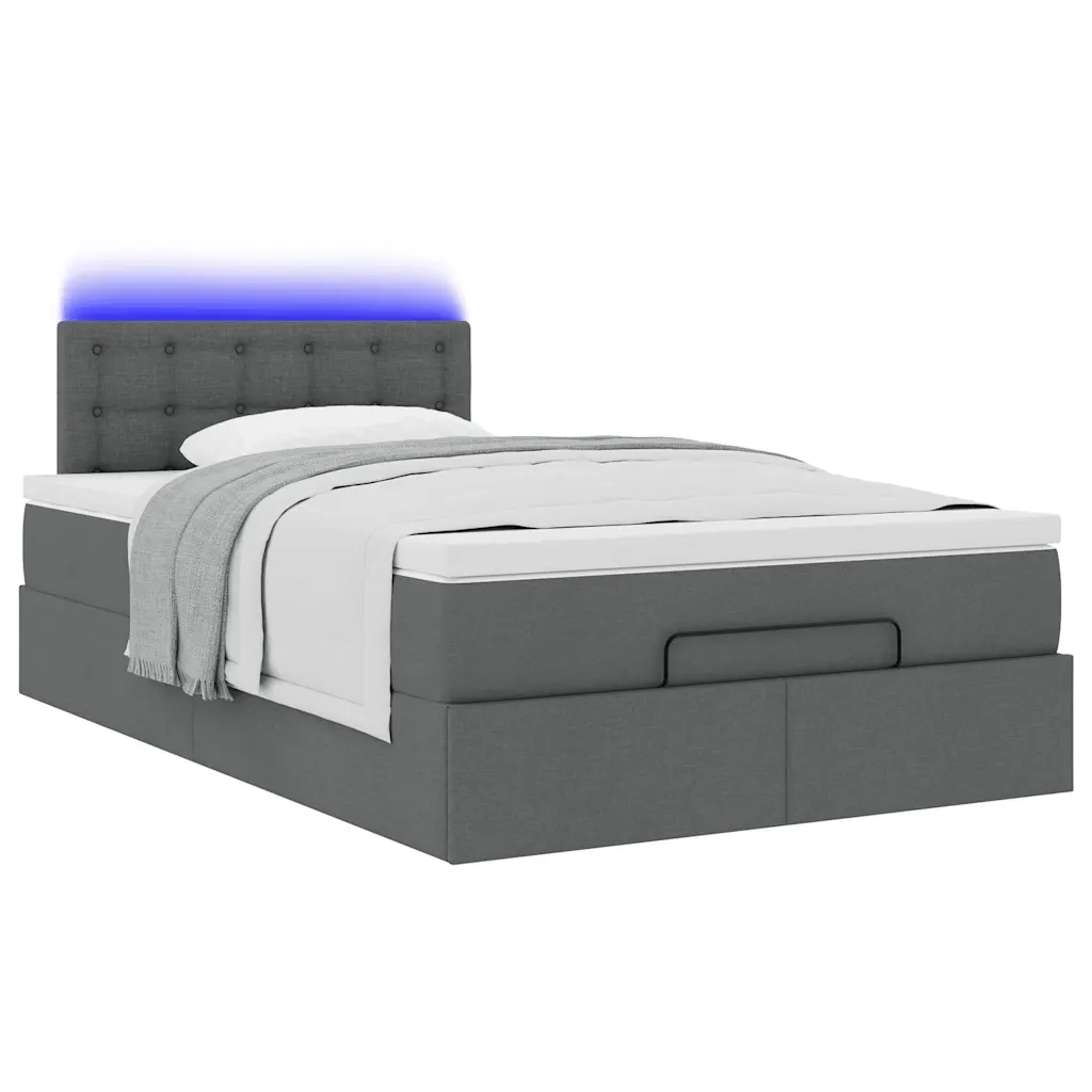 Pouf Letto con Materasso e LED Grigio Scuro 120x190 cm Tessuto