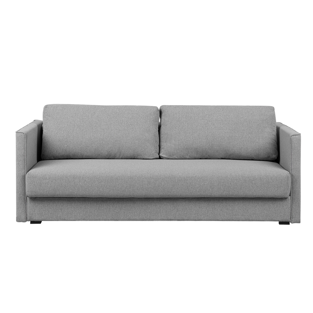 Divano Letto Tessuto Grigio 3 Posti Vano Portaoggetti Cuscini Sfoderabili Moderno
