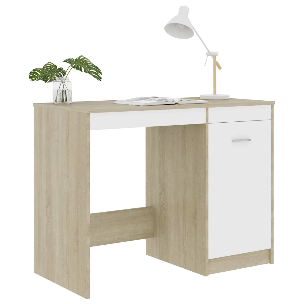 Scrivania Bianca e Rovere Sonoma 100x50x76 cm Legno Multistrato 801801
